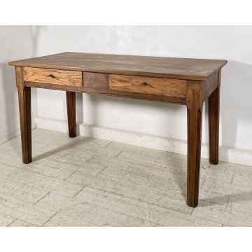 ANTICO TAVOLO 2 cassetti LEGNO ROVERE epoca 1800 gamba spillo RUSTICO PIEMONTESE