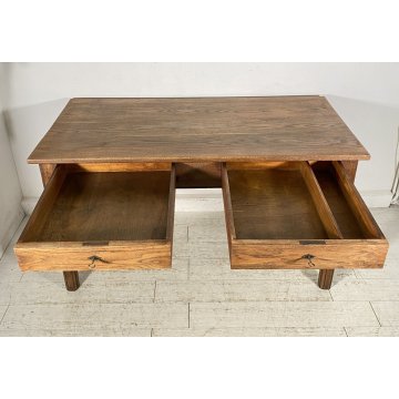 ANTICO TAVOLO 2 cassetti LEGNO ROVERE epoca 1800 gamba spillo RUSTICO PIEMONTESE