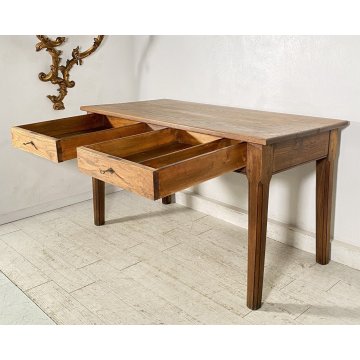 ANTICO TAVOLO 2 cassetti LEGNO ROVERE epoca 1800 gamba spillo RUSTICO PIEMONTESE