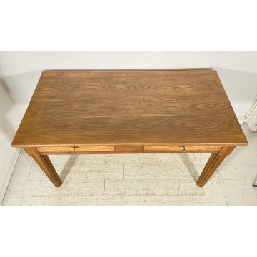 ANTICO TAVOLO 2 cassetti LEGNO ROVERE epoca 1800 gamba spillo RUSTICO PIEMONTESE
