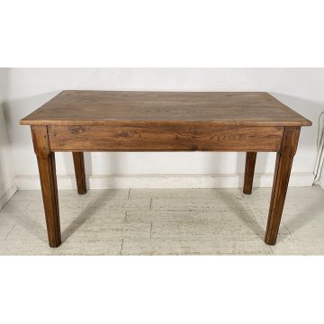 ANTICO TAVOLO 2 cassetti LEGNO ROVERE epoca 1800 gamba spillo RUSTICO PIEMONTESE