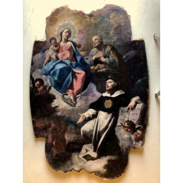GRANDE ANTICO DIPINTO OLIO APPARIZIONE Maria Gesù San Simone Stok RELIGIOSO '600