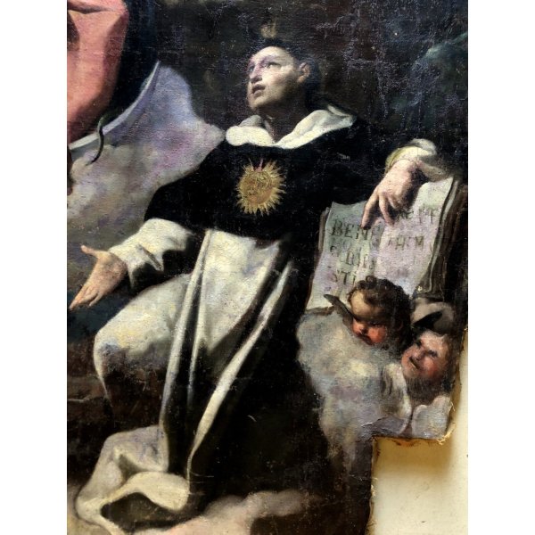GRANDE ANTICO DIPINTO OLIO APPARIZIONE Maria Gesù San Simone Stok RELIGIOSO '600