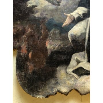 GRANDE ANTICO DIPINTO OLIO APPARIZIONE Maria Gesù San Simone Stok RELIGIOSO '600