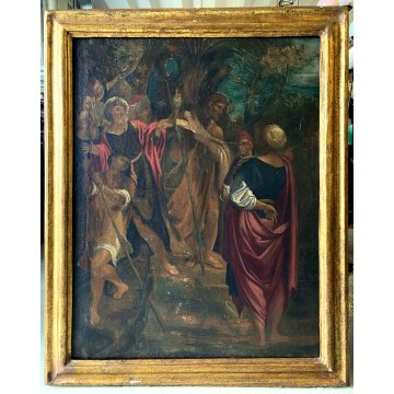 GRANDE QUADRO DIPINTO OLIO RELIGIOSO "Chiamata di San Pietro" Gesù Sant' Andrea