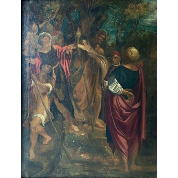 GRANDE QUADRO DIPINTO OLIO RELIGIOSO "Chiamata di San Pietro" Gesù Sant' Andrea