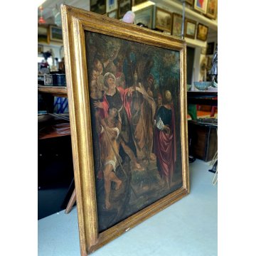 GRANDE QUADRO DIPINTO OLIO RELIGIOSO "Chiamata di San Pietro" Gesù Sant' Andrea