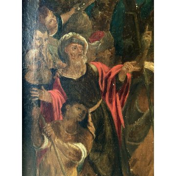 GRANDE QUADRO DIPINTO OLIO RELIGIOSO "Chiamata di San Pietro" Gesù Sant' Andrea