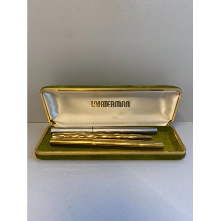 LOTTO 3pz PENNE WATERMAN STILOGRAFICA SFERA FOUNTAIN PEN BALLPOINT PEN DORATA