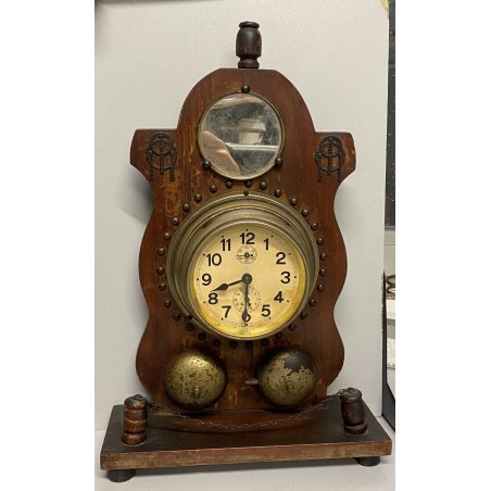 ANTICO OROLOGIO da TAVOLO SVEGLIA FINE '800 LEGNO SPACCHIO 2 CAMPANA CLOCK WATCH