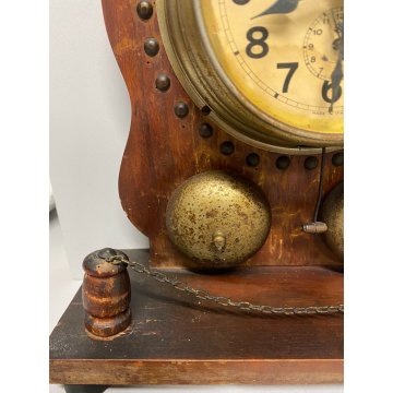ANTICO OROLOGIO da TAVOLO SVEGLIA FINE '800 LEGNO SPACCHIO 2 CAMPANA CLOCK WATCH