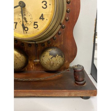 ANTICO OROLOGIO da TAVOLO SVEGLIA FINE '800 LEGNO SPACCHIO 2 CAMPANA CLOCK WATCH