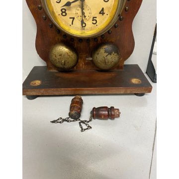 ANTICO OROLOGIO da TAVOLO SVEGLIA FINE '800 LEGNO SPACCHIO 2 CAMPANA CLOCK WATCH
