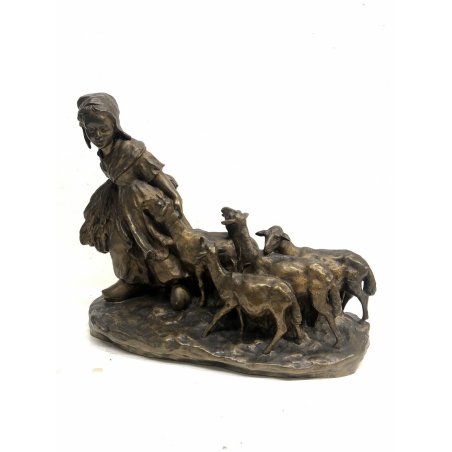 SCULTURA BRONZO Pastorella con gregge J. D'aste  XX sec 30,5 cm/h