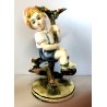 ANTICA FIGURA CERAMICA DIPINTA CUTE BOY Art Decò BIMBO CAGNOLINO ALBERO '20/'40