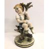 ANTICA FIGURA CERAMICA DIPINTA CUTE BOY Art Decò BIMBO CAGNOLINO ALBERO '20/'40