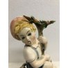 ANTICA FIGURA CERAMICA DIPINTA CUTE BOY Art Decò BIMBO CAGNOLINO ALBERO '20/'40