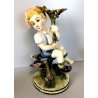 ANTICA FIGURA CERAMICA DIPINTA CUTE BOY Art Decò BIMBO CAGNOLINO ALBERO '20/'40