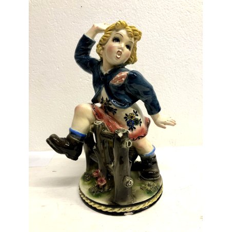 ANTICA FIGURA CERAMICA DIPINTA CUTE GIRL Art Decò BIMBA STECCATO CESTO PRIMO 900