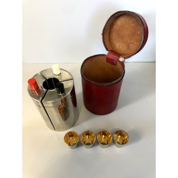 SET BAR VIAGGIO CACCIA VINTAGE 3 FIASCHETTE 13 oz 4 TAZZE CUSTODIA PELLE ANNI 50