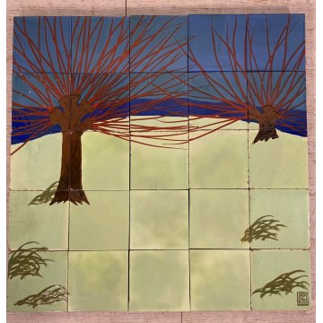 RARA COMPOSIZIONE Max Laeuger TILEWORKS Jugendstil CERAMICA ARTISTICA MURALE 900