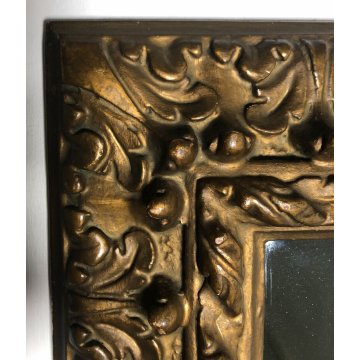 ANTICO PICCOLO SPECCHIO CORNICE LEGNO ORNATO INTAGLIATO GESSATO DORATO BAROCCO