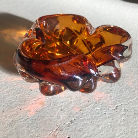 VASO CIOTOLA POSACENERE SVUOTATASCHE VETRO MURANO AMBRATO INGABBIATO anni '50