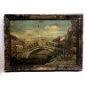 ANTICO QUADRO OLIO VEDUTA Venezia CANAL GRANDE ponte RIALTO PAESAGGIO FIGURE 700