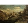 ANTICO QUADRO OLIO VEDUTA Venezia CANAL GRANDE ponte RIALTO PAESAGGIO FIGURE 700