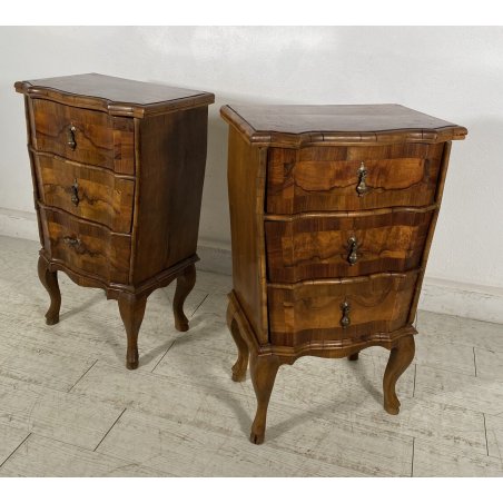 COPPIA COMODINI ANTICHI decò URNA RADICA NOCE COMODINO 1900 CASSETTIERA TAVOLO