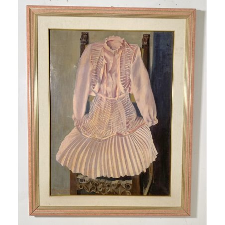 QUADRO DIPINTO OLIO TELA Carlo Monti ABITO VESTITO ROSA LAGO MAGGIORE ARONA OLD