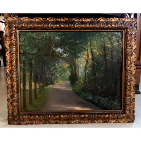 QUADRO DIPINTO OLIO TAVOLA PAESAGGIO Serafino Verazzi BOSCO LAGO MAGGIORE '800