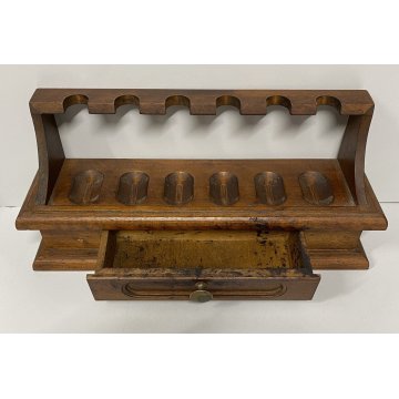 PORTA PIPE 6pz CON CASSETTO BREBBIA LEGNO VINTAGE STAND PIPES HOLDER ANNI 70