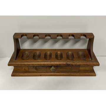 PORTA PIPE 6pz CON CASSETTO BREBBIA LEGNO VINTAGE STAND PIPES HOLDER ANNI 70