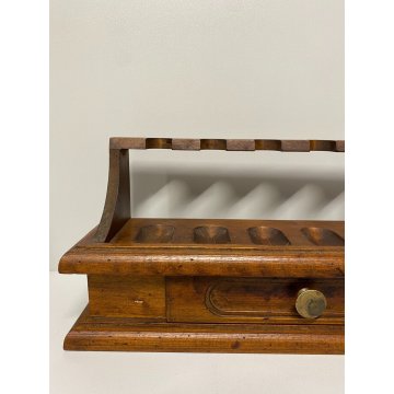 PORTA PIPE 6pz CON CASSETTO BREBBIA LEGNO VINTAGE STAND PIPES HOLDER ANNI 70