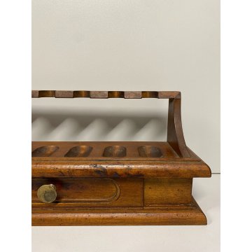 PORTA PIPE 6pz CON CASSETTO BREBBIA LEGNO VINTAGE STAND PIPES HOLDER ANNI 70