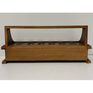 PORTA PIPE 6pz CON CASSETTO BREBBIA LEGNO VINTAGE STAND PIPES HOLDER ANNI 70