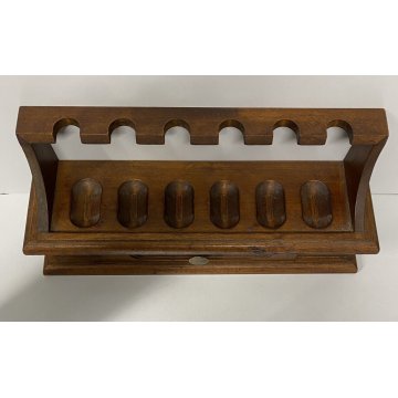 PORTA PIPE 6pz CON CASSETTO BREBBIA LEGNO VINTAGE STAND PIPES HOLDER ANNI 70