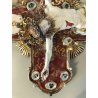 GESU' CRISTO CROCIFISSO CERAMICA da PARETE SMALTO POLICROMO ORO RELIGIOSO XX sec