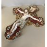 GESU' CRISTO CROCIFISSO CERAMICA da PARETE SMALTO POLICROMO ORO RELIGIOSO XX sec