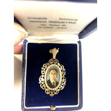 antico CIONDOLO in ORO 12 k con MINIATURA RITRATTO pendente GOLD primi '900