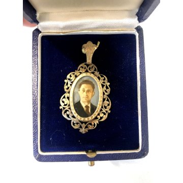 antico CIONDOLO in ORO 12 k con MINIATURA RITRATTO pendente GOLD primi '900