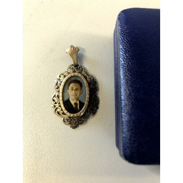 antico CIONDOLO in ORO 12 k con MINIATURA RITRATTO pendente GOLD primi '900