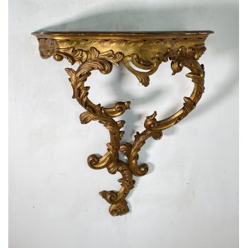 CONSOLLE LEGNO DORATO STILE BAROCCO epoca 1800 DA PARETE ETAGERE MENSOLA