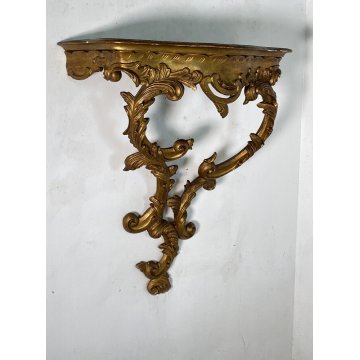 CONSOLLE LEGNO DORATO STILE BAROCCO epoca 1800 DA PARETE ETAGERE MENSOLA