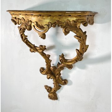 CONSOLLE LEGNO DORATO STILE BAROCCO epoca 1800 DA PARETE ETAGERE MENSOLA