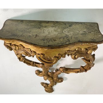 CONSOLLE LEGNO DORATO STILE BAROCCO epoca 1800 DA PARETE ETAGERE MENSOLA