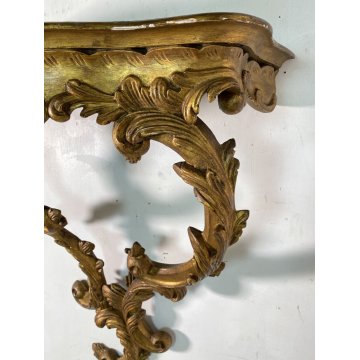 CONSOLLE LEGNO DORATO STILE BAROCCO epoca 1800 DA PARETE ETAGERE MENSOLA