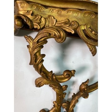 CONSOLLE LEGNO DORATO STILE BAROCCO epoca 1800 DA PARETE ETAGERE MENSOLA