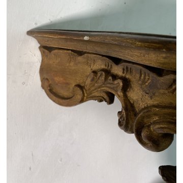 CONSOLLE LEGNO DORATO STILE BAROCCO epoca 1800 DA PARETE ETAGERE MENSOLA